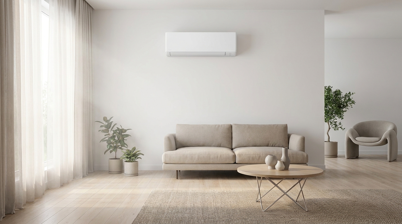 Intérieur moderne d'une maison avec système de immobilier split installé